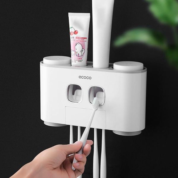 bathroom storage & organization automatic toothpaste dispenser wall-mounted toothbrush holder with 2 dispensers 4 cups and 5 slots
bathroom storage & organization automatic toothpaste dispenser wall-mounted toothbrush holder with 2 dispensers 4 cups and 5 slots