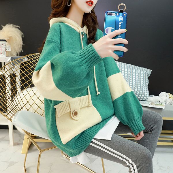 lazy wind thick thread sweater pullover female autumn and winter wear loose korean versatile sen series hooded knitted coat, White;black
lazy wind thick thread sweater pullover female autumn and winter wear loose korean versatile sen series hooded knitted coat, White;black