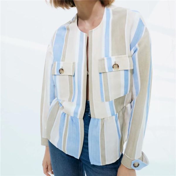 women's jackets summer 2021 ladies' early fall flounce loose long sleeved pocket short color vertical stripe coat, Black;brown
women's jackets summer 2021 ladies' early fall flounce loose long sleeved pocket short color vertical stripe coat, Black;brown