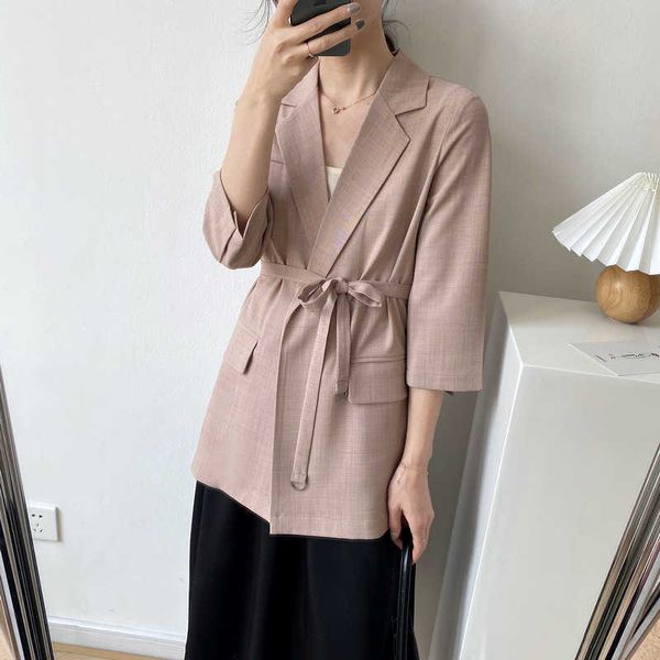 hxjjp spring thin blazer women's fashionthree quarter double breasted casual jacket sashes ol 210607, White;black
hxjjp spring thin blazer women's fashionthree quarter double breasted casual jacket sashes ol 210607, White;black