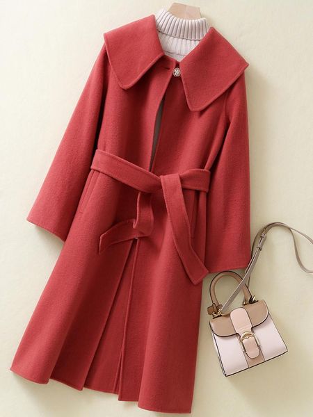 women's wool & blends 2021 double-sided cashmere coat female red cloak loose high-end navy collar medium long, Black
women's wool & blends 2021 double-sided cashmere coat female red cloak loose high-end navy collar medium long, Black