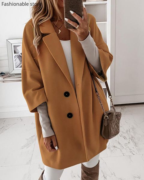 women's wool & blends women fashion casual autumn spring solid woolen coat ol female pockets loose button design, Black
women's wool & blends women fashion casual autumn spring solid woolen coat ol female pockets loose button design, Black