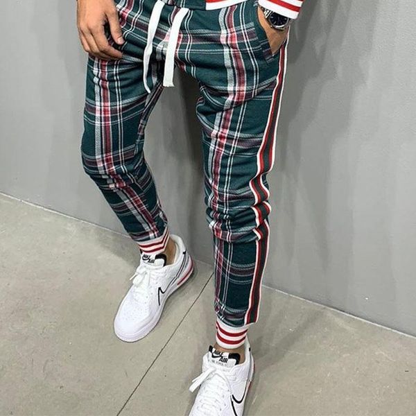 new plaid printed pants jogging pants mens fitness joggers men's high street trousers striped stitching slim training sweatpants, Black
new plaid printed pants jogging pants mens fitness joggers men's high street trousers striped stitching slim training sweatpants, Black