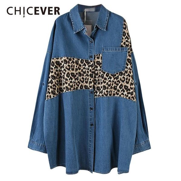 women's blouses & shirts chicever patchwork chiffon leopard lapel long sleeve hit colors denim blouse female fashion clothing, White
women's blouses & shirts chicever patchwork chiffon leopard lapel long sleeve hit colors denim blouse female fashion clothing, White