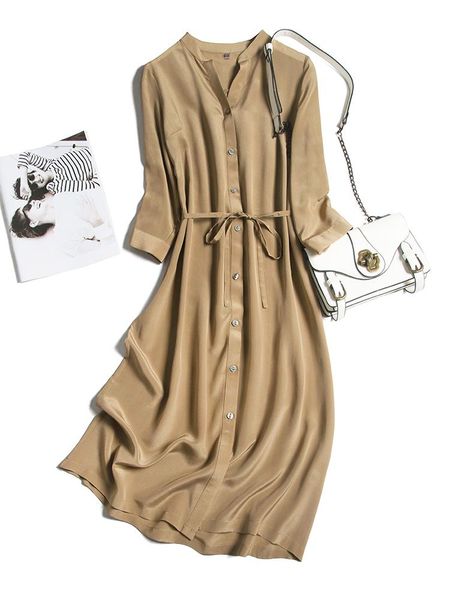 casual dresses heavy silkworm silk khaki dress women autumn 2021 waist show thin temperament v collar, Black;gray
casual dresses heavy silkworm silk khaki dress women autumn 2021 waist show thin temperament v collar, Black;gray