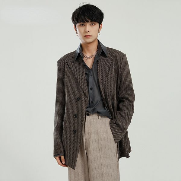 iefb men's clothes back button vent blazers 2021 autumn new korean loose vintage lattice design single breasted casual suit coat, White;black
iefb men's clothes back button vent blazers 2021 autumn new korean loose vintage lattice design single breasted casual suit coat, White;black