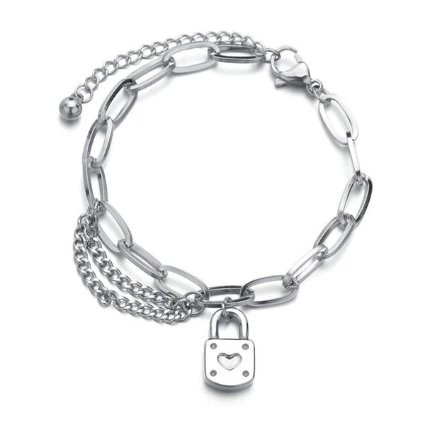 link, chain 316l stainless steel love lock letter pendant personality all-match fashion titanium bracelet no fading, Black
link, chain 316l stainless steel love lock letter pendant personality all-match fashion titanium bracelet no fading, Black