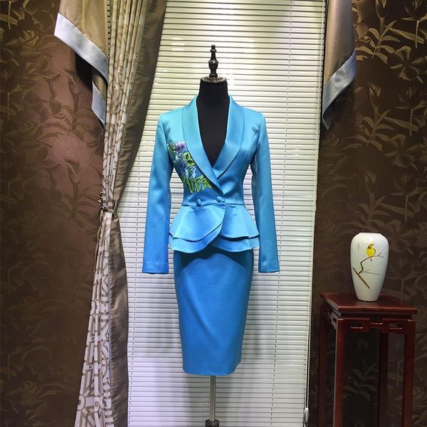 women's suits & blazers chinese blue professional suit embroidery traditional work uniform formal skirt, White;black
women's suits & blazers chinese blue professional suit embroidery traditional work uniform formal skirt, White;black