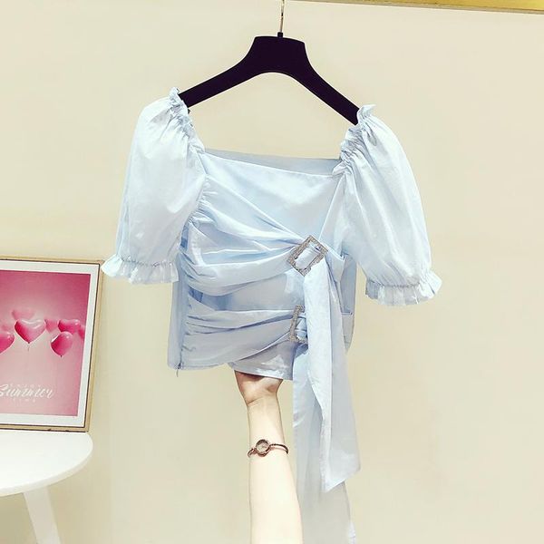 women's blouses & shirts sweet short 2021 summer waist slim square collar sleeve folds diamodns button blouse girls, White
women's blouses & shirts sweet short 2021 summer waist slim square collar sleeve folds diamodns button blouse girls, White