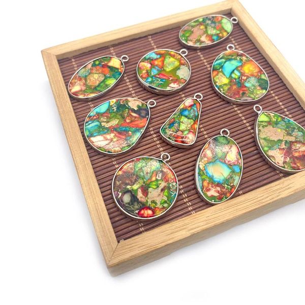 charms natural stone pendant irregular oval color stitching multi-color edging necklace personalized fashion jewelry earrings, Bronze;silver
charms natural stone pendant irregular oval color stitching multi-color edging necklace personalized fashion jewelry earrings, Bronze;silver