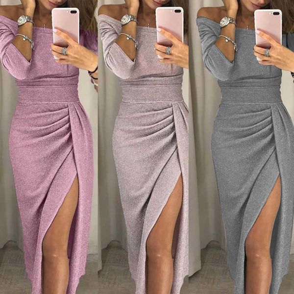 casual dresses evening elegant glitter dress boat fashion women neck party formal wrap hip slit one, Black;gray
casual dresses evening elegant glitter dress boat fashion women neck party formal wrap hip slit one, Black;gray