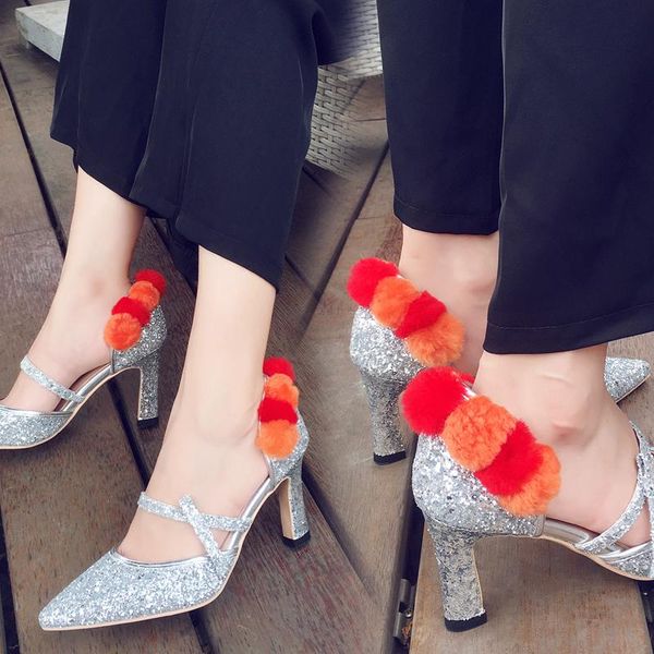 dress shoes summer silver bling leather fur bobbles pumps chunky heels female evening party pointed toe wedding, Black
dress shoes summer silver bling leather fur bobbles pumps chunky heels female evening party pointed toe wedding, Black