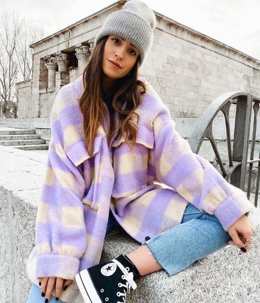 women's jackets 2021 autumn winter fashion plaid woolen coat buttons pockets female streetwear ladies spring loose coats, Black;brown
women's jackets 2021 autumn winter fashion plaid woolen coat buttons pockets female streetwear ladies spring loose coats, Black;brown
