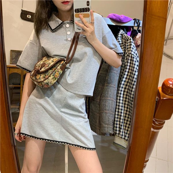 female chic student suit-wearing polo shirt plus contrast high-waisted lace the line skirt two suit parts gbt8, Black;gray
female chic student suit-wearing polo shirt plus contrast high-waisted lace the line skirt two suit parts gbt8, Black;gray