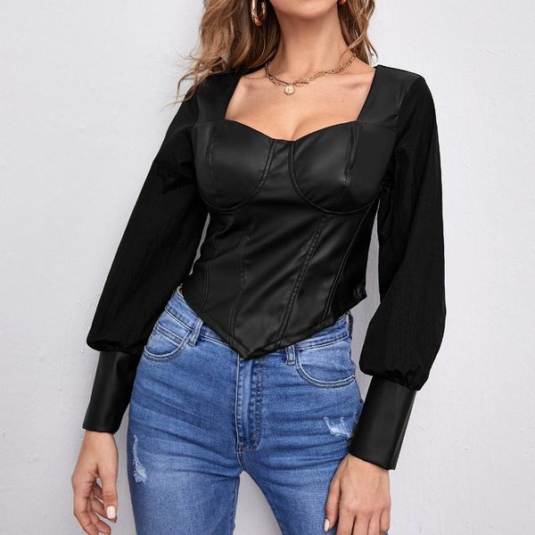 women's t-shirt french fashion long-sleeved european and american puff sleeve leather bottoming shirt with inner to, White
women's t-shirt french fashion long-sleeved european and american puff sleeve leather bottoming shirt with inner to, White