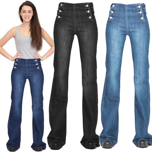 women's jeans exquisite fashion denim trousers buttons buckle slim fitting pants full length washed flare large size xs-4xl, Blue
women's jeans exquisite fashion denim trousers buttons buckle slim fitting pants full length washed flare large size xs-4xl, Blue
