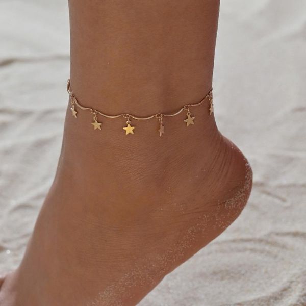 anklets vintag gold color geometric star pendant anklet boho summer beach leg chain ankle bracelet for women charm jewelry gift, Red;blue 
anklets vintag gold color geometric star pendant anklet boho summer beach leg chain ankle bracelet for women charm jewelry gift, Red;blue