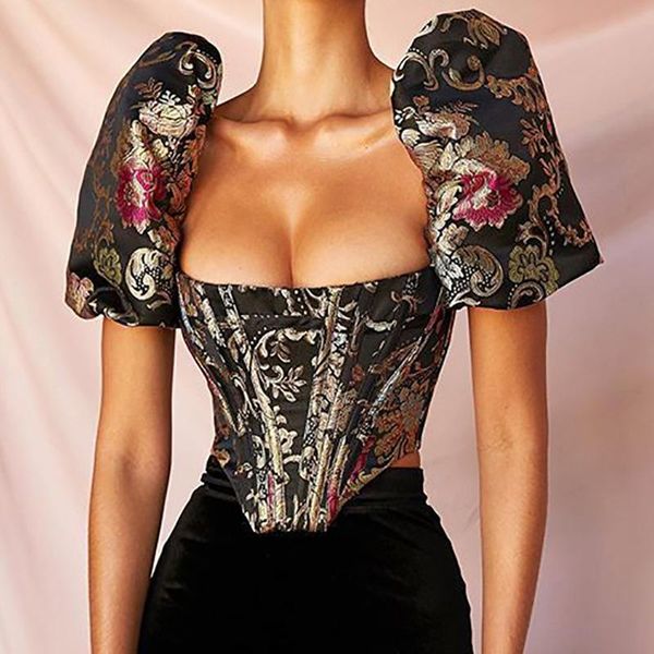 women's blouses & shirts slash neck short puff sleeve embroidery crop women back zipper low cut chest blouse, White
women's blouses & shirts slash neck short puff sleeve embroidery crop women back zipper low cut chest blouse, White