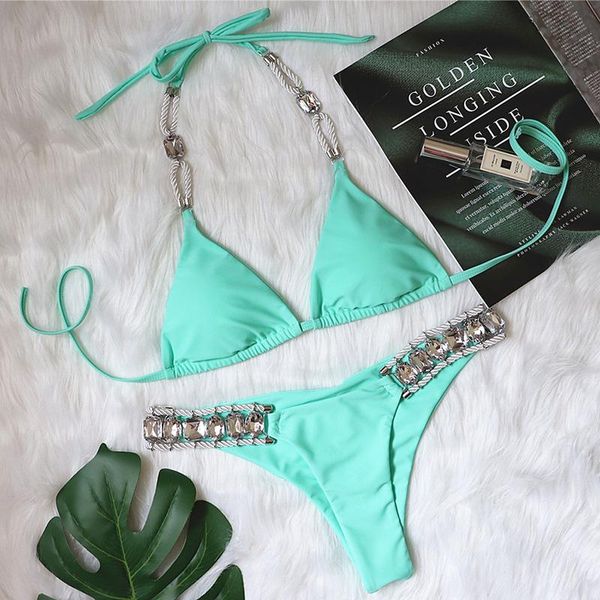 women's swimwear 2021 shiny crystal diamond bikini women halter bandage swimsuit female brazilian rhinestone set bathing suit, White;black
women's swimwear 2021 shiny crystal diamond bikini women halter bandage swimsuit female brazilian rhinestone set bathing suit, White;black