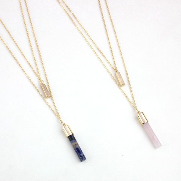 fancy design double layered blue aventurine pink crystal pendant necklace for young ladies, Silver
fancy design double layered blue aventurine pink crystal pendant necklace for young ladies, Silver