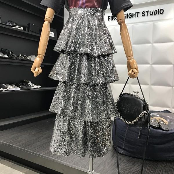 skirts fashion silver sequined skirt women high waist layers ruffles mid length cake girl student spring all-match, Black
skirts fashion silver sequined skirt women high waist layers ruffles mid length cake girl student spring all-match, Black