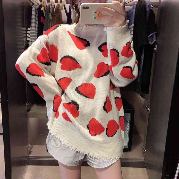 love 9269 women's early autumn strawberry pullover lazy wind sweater loose outer wear, White
love 9269 women's early autumn strawberry pullover lazy wind sweater loose outer wear, White