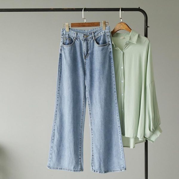 women's jeans dm001 simple, high-waisted jeans, wide-legged pants, slim floor-length summer stock, Blue
women's jeans dm001 simple, high-waisted jeans, wide-legged pants, slim floor-length summer stock, Blue