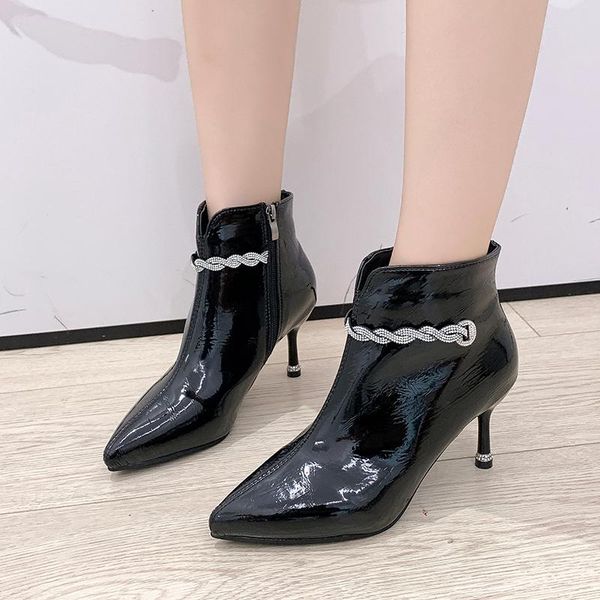 boots patent leather ankle high heels women shoes pointed toe winter stiletto heel short zapatos mujer, Black
boots patent leather ankle high heels women shoes pointed toe winter stiletto heel short zapatos mujer, Black