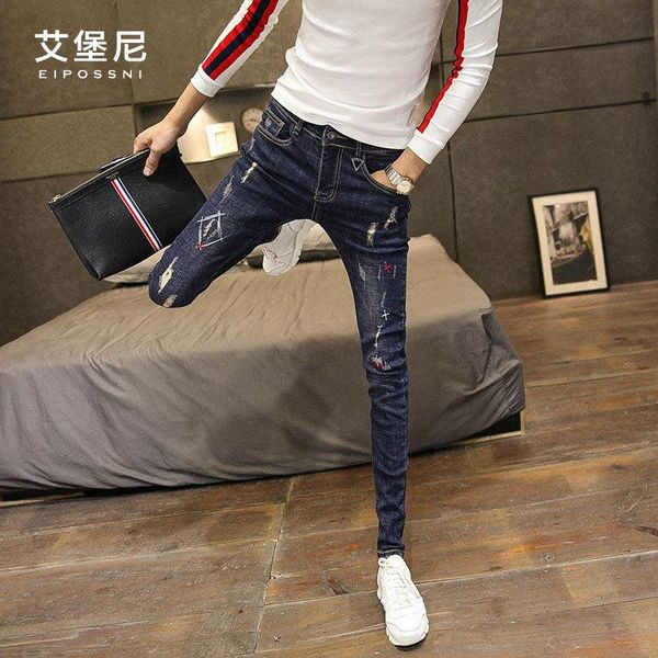 men's jeans simple fashion personality stitched decorative spring and autumn slim-fit korean elastic teenager pencil pants, Blue
men's jeans simple fashion personality stitched decorative spring and autumn slim-fit korean elastic teenager pencil pants, Blue