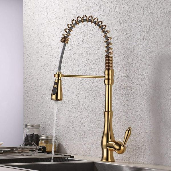 kitchen faucets gold brass pull down faucet with retractable two functions out spray, swivel spout singel lever
kitchen faucets gold brass pull down faucet with retractable two functions out spray, swivel spout singel lever