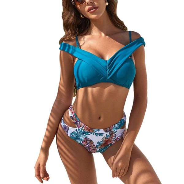 women 2 piece bikini set cutout cold shoulder ruched deep v-neck swimsuit tropical floral leaves print high waisted bathing
women 2 piece bikini set cutout cold shoulder ruched deep v-neck swimsuit tropical floral leaves print high waisted bathing