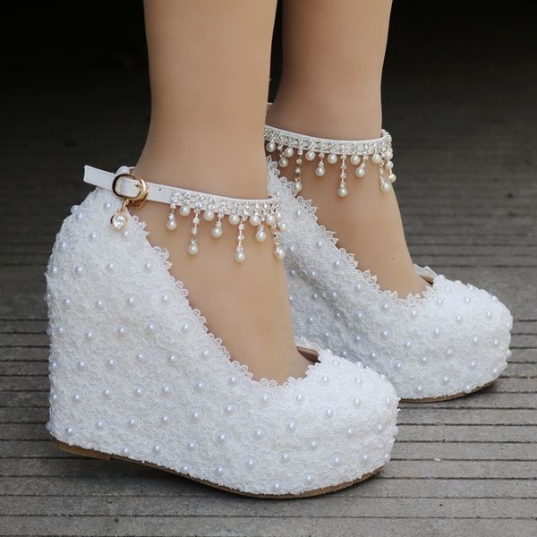 dress shoes white wedge wedding dress shallow mouth sweet white flower lace pearl platform pumps bride high heels foot size 33-42, Black
dress shoes white wedge wedding dress shallow mouth sweet white flower lace pearl platform pumps bride high heels foot size 33-42, Black