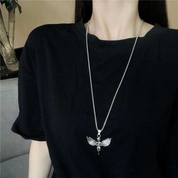 korean retro high fashion hiphop little angel pendant sweater chain personality necklace female, Silver
korean retro high fashion hiphop little angel pendant sweater chain personality necklace female, Silver