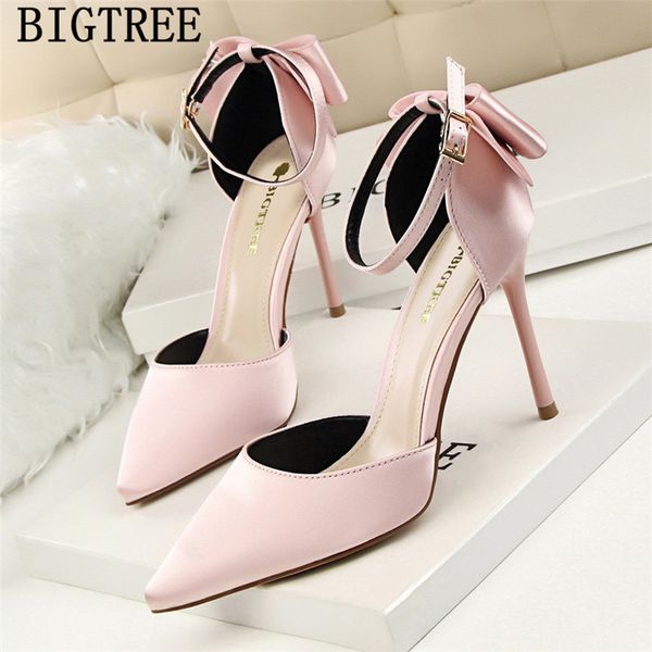 sandalias 2020 butterfly-knot elegant shoes high heels sandals women wedding heels bigtree shoes plus size shoes women ayakkabi, Black