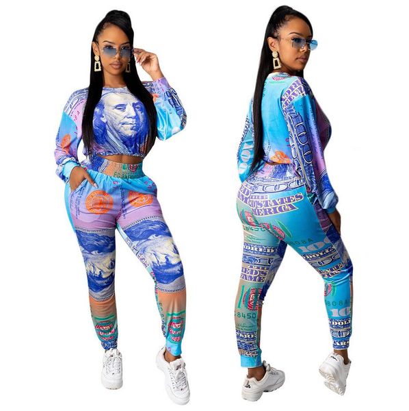 j2400 european and american selling women's clothing fashion dollar printing temperament casual sports two-piece suit, Gray
j2400 european and american selling women's clothing fashion dollar printing temperament casual sports two-piece suit, Gray