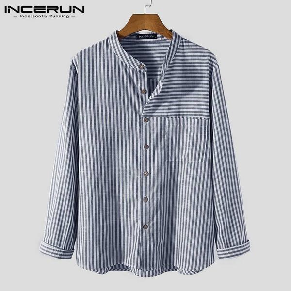 men's casual shirts men striped shirt stand collar long sleeve vintage camisas breathable 2021 button streetwear clothing s-5xl incerun, White;black
men's casual shirts men striped shirt stand collar long sleeve vintage camisas breathable 2021 button streetwear clothing s-5xl incerun, White;black