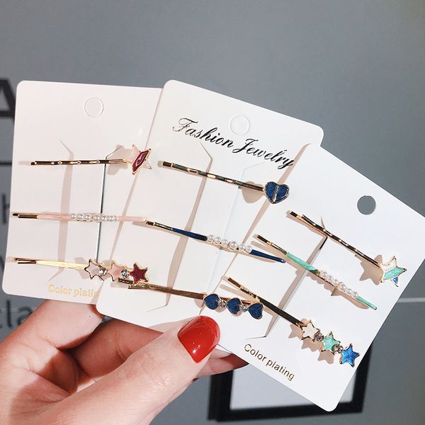 barrettes hairpin three piece set korean ins small fresh and simple pearl one-line clip edge girl net red hair ornament, Golden;silver
barrettes hairpin three piece set korean ins small fresh and simple pearl one-line clip edge girl net red hair ornament, Golden;silver