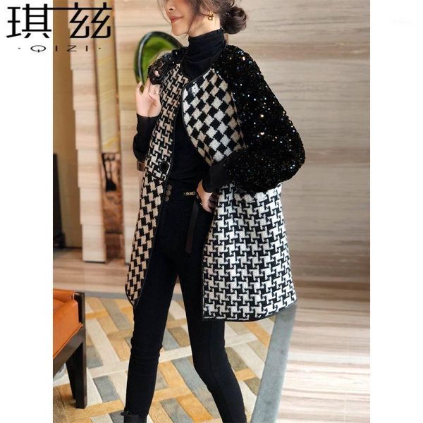 women's wool & blends heavy industry sequins thousand bird grid coat middle long fashionable foreign style autumn winter 2021 europe, Black
women's wool & blends heavy industry sequins thousand bird grid coat middle long fashionable foreign style autumn winter 2021 europe, Black
