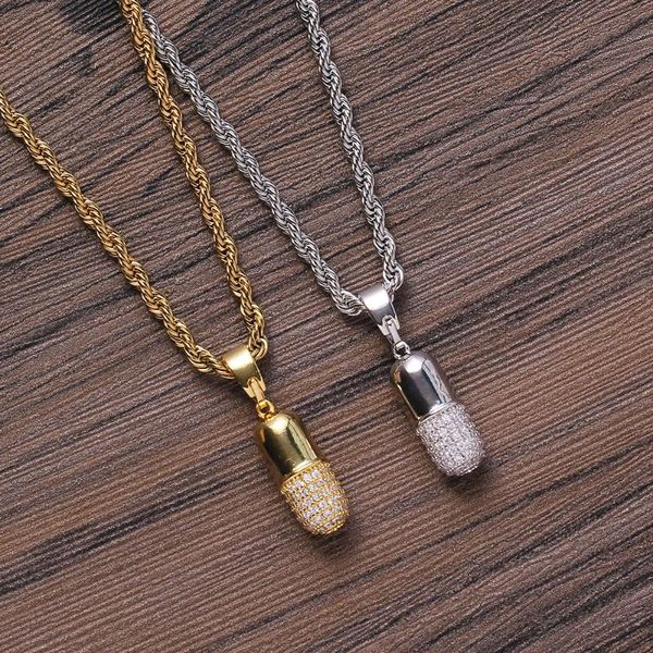 pendant necklaces 2pcs tiny iced out pendants pave cubic zircon necklace for women men bling hip hop rapper jewelry gift, Silver