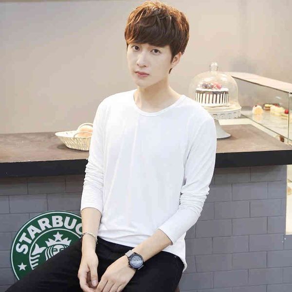long sve t-shirt round neck thin white korean slim fit solid color bottomed shirt tight autumn men's cloth, White;black
long sve t-shirt round neck thin white korean slim fit solid color bottomed shirt tight autumn men's cloth, White;black