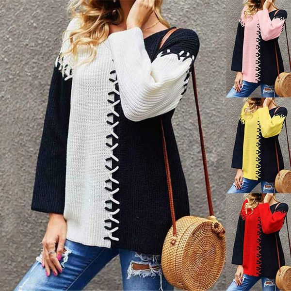 sagace ladies color matching round neck sweater long ladies warm and fashionable long-sleeved knitted pullover, White;black
sagace ladies color matching round neck sweater long ladies warm and fashionable long-sleeved knitted pullover, White;black