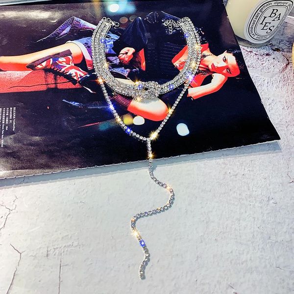 chains knotted shiny rhinestone choker collar necklace bowknot layered, Silver
chains knotted shiny rhinestone choker collar necklace bowknot layered, Silver