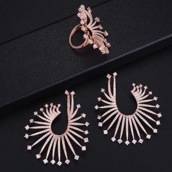 earrings & necklace fashion sparky firework geometry three tones and ring jewelry set for women wedding engagement, Silver
earrings & necklace fashion sparky firework geometry three tones and ring jewelry set for women wedding engagement, Silver