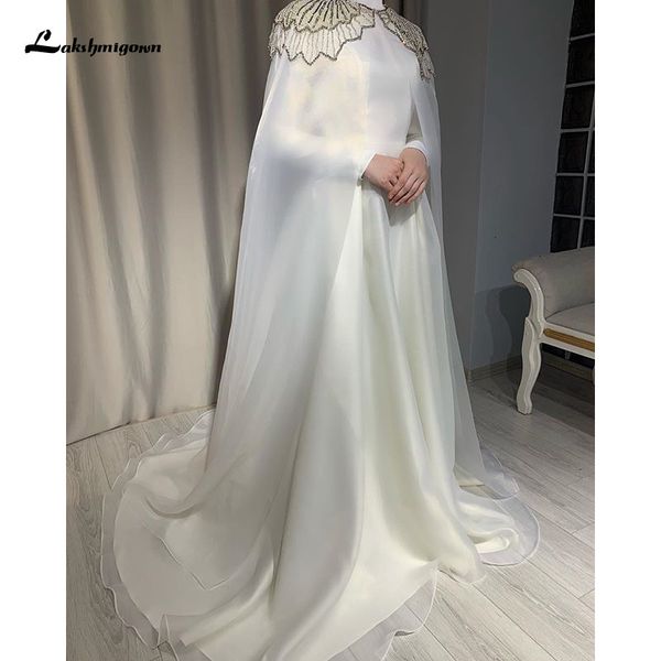 2021 new simple arabic muslim a line wedding with cape long sleeves high neck soft stain bride sweep train vestido de novia b4d9, White
2021 new simple arabic muslim a line wedding with cape long sleeves high neck soft stain bride sweep train vestido de novia b4d9, White
