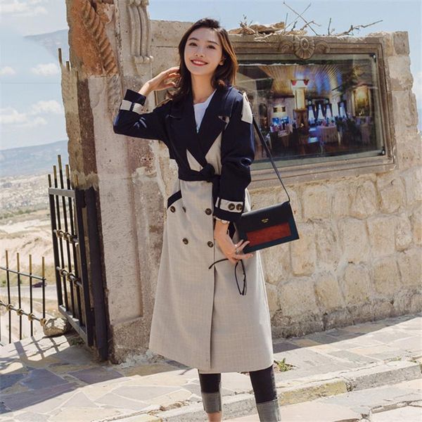 women's trench coats female personality windbreaker women coat spring outwear long korean contrast color plaid patchwork overcoat, Tan;black
women's trench coats female personality windbreaker women coat spring outwear long korean contrast color plaid patchwork overcoat, Tan;black