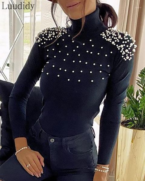 women's casual beads pullover sweater long sleeve high collar beading imitation pearls blouse sweaters, White;black
women's casual beads pullover sweater long sleeve high collar beading imitation pearls blouse sweaters, White;black