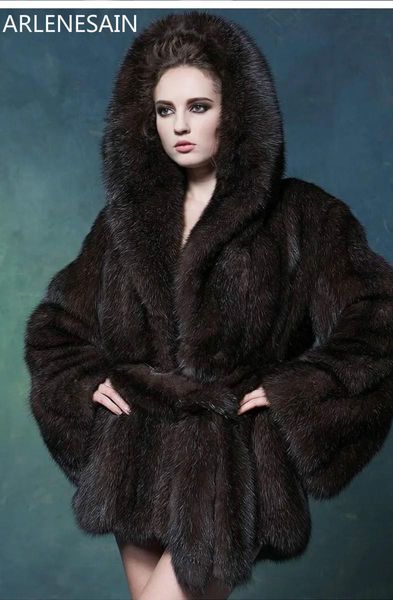 women's fur & faux arlenesain custom gypsophila sable belt women coat with hood, Black
women's fur & faux arlenesain custom gypsophila sable belt women coat with hood, Black