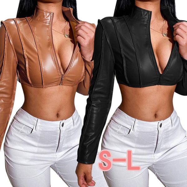 women's jackets fashion long sleeve leather autumn and winter jacket casual short zipper 2022 streetwear, Black;brown
women's jackets fashion long sleeve leather autumn and winter jacket casual short zipper 2022 streetwear, Black;brown