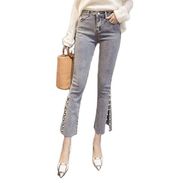 women's jeans fashion slim heavy industry beaded split denim micro horn cropped pants spring/summer clothing, Blue
women's jeans fashion slim heavy industry beaded split denim micro horn cropped pants spring/summer clothing, Blue