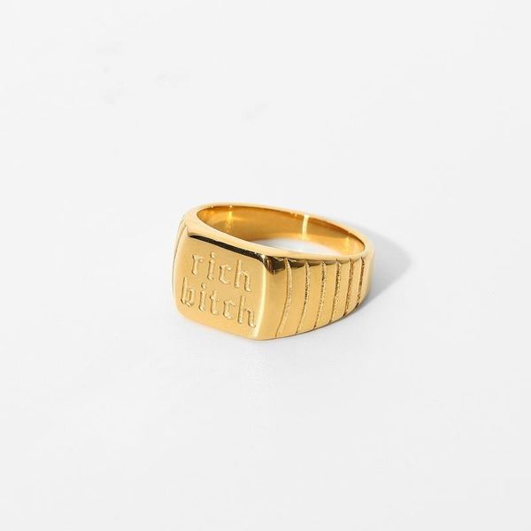 cluster rings 18k gold plated 316l stainless steel rectangle word rich bitch lettered for women waterproof jewelry, Golden;silver
cluster rings 18k gold plated 316l stainless steel rectangle word rich bitch lettered for women waterproof jewelry, Golden;silver